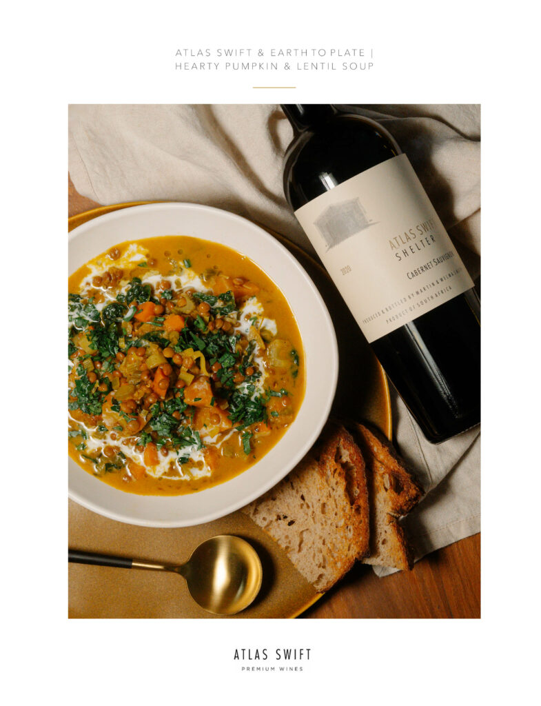 Pumpkin and Lentil soup with Shelter Cabernet Sauvignon 2020